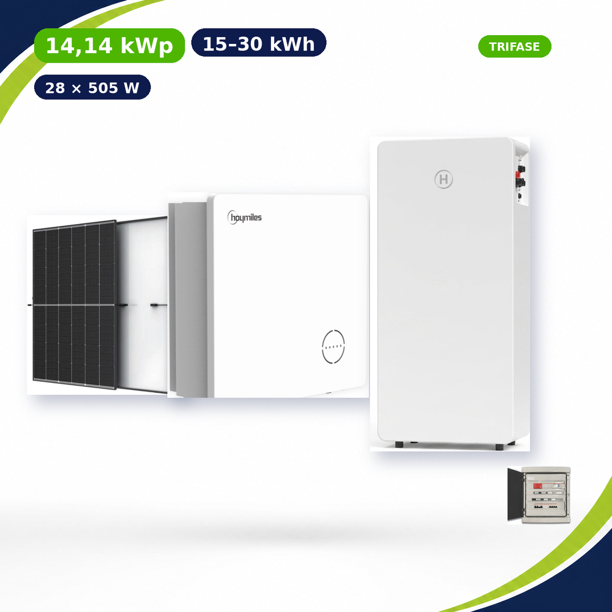 Kit Fotovoltaico Hoymiles 14,14 kWp con Accumulo 15–30 kWh – Ibrido 12 kW Trifase Commerciale Industriale con Accumulo