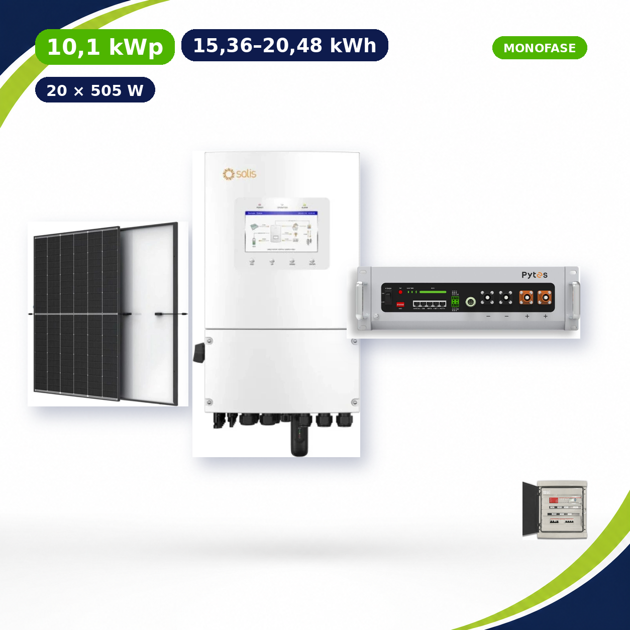Kit Fotovoltaico Solis 10,1 kWp con Accumulo 15,36–20,48 kWh – Ibrido 8 kW Monofase Commerciale Industriale con Accumulo