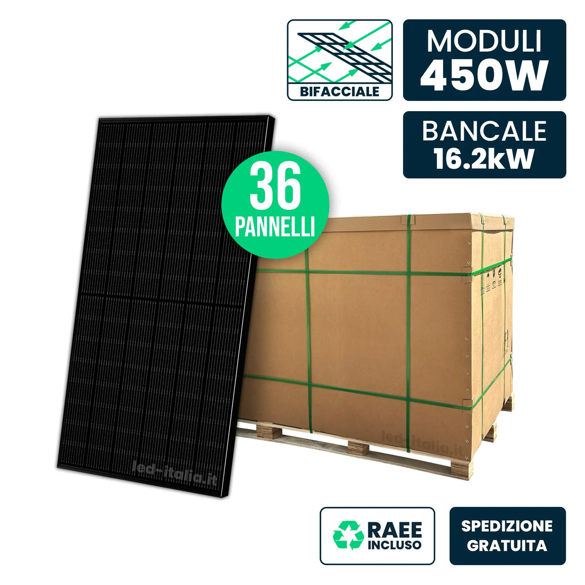 Bancale 36 moduli fotovoltaici TW Solar TNC Bifacial Dual Glass 625 W bifacciali 22,5 kWp