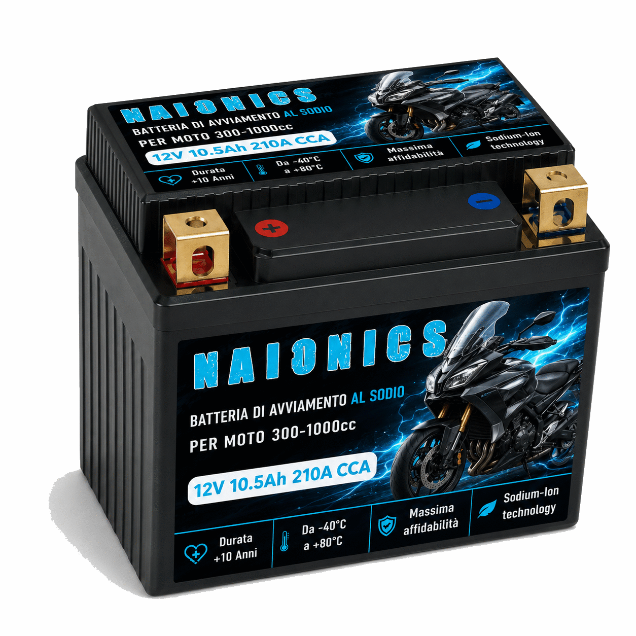 Batteria al Sodio per avviamento Moto 300cc-1000cc Naionics 12V 10.5Ah 210A CCA - EverStart Series NAM12N12-M3