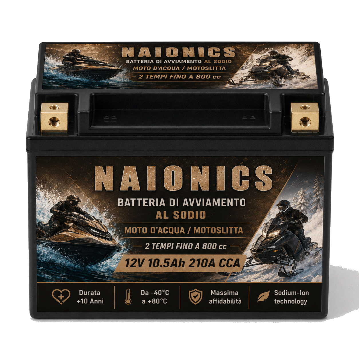 Batteria al Sodio per avviamento Motoslitta Moto d'acqua fino a 800cc Naionics 12V 10.5Ah 210A CCA - Batteria al Sodio Avviamento Moto EverStart Series NAM12N12-Q3