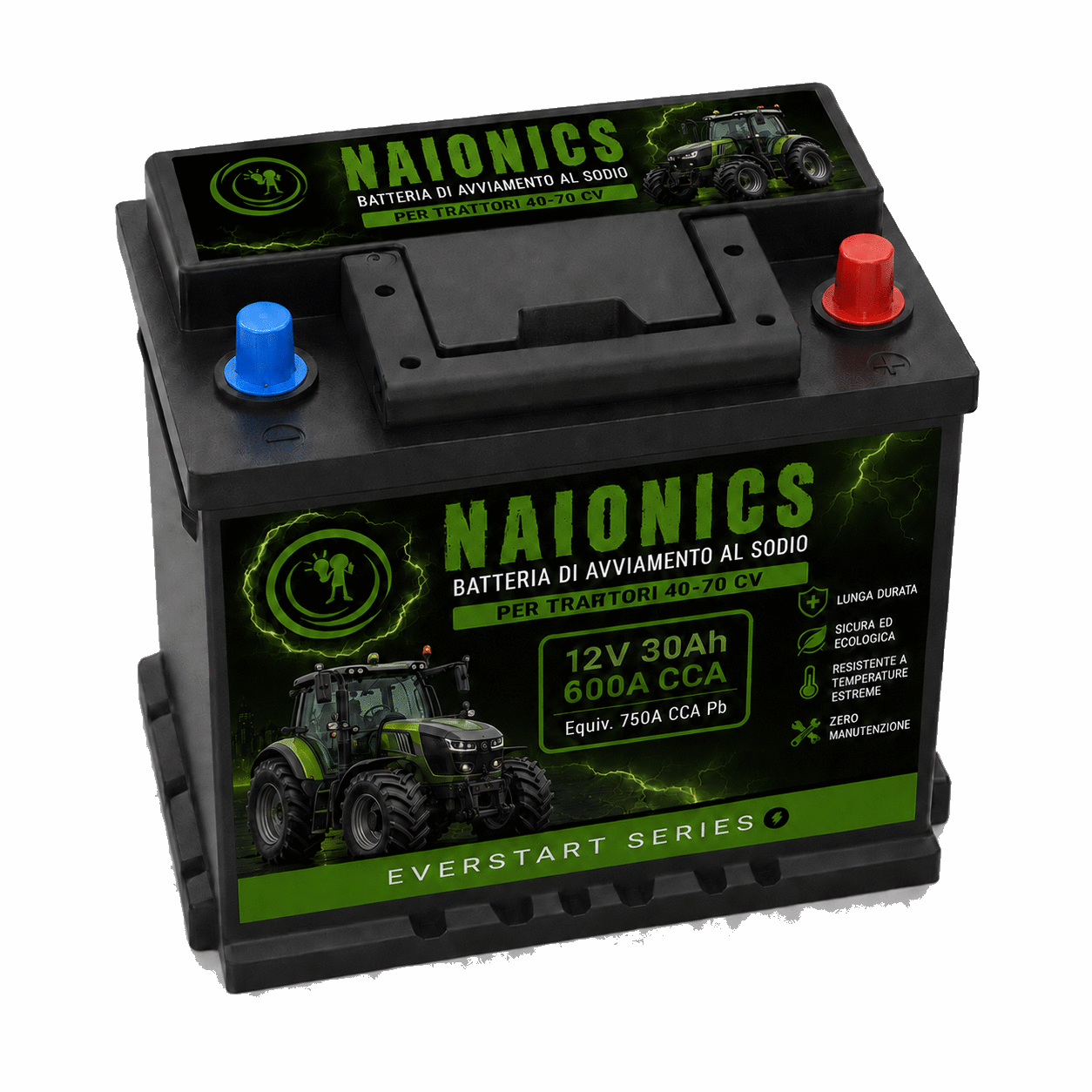 Batteria al Sodio per avviamento Trattori da 40 a 70 CV Naionics 12V 30Ah 300 CCA 230x175x200mm - EverStart Series NA12030T1