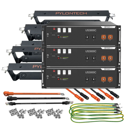 Kit Accumulo Pylontech 10,5kWh 48V LiFePO4 3x US3000C con Staffe e Cavi Inverter