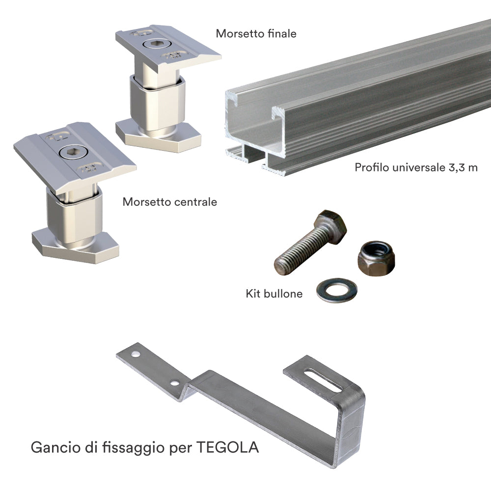 Kit Fissaggio 2 Pannelli Fotovoltaici per Tetto in Tegole