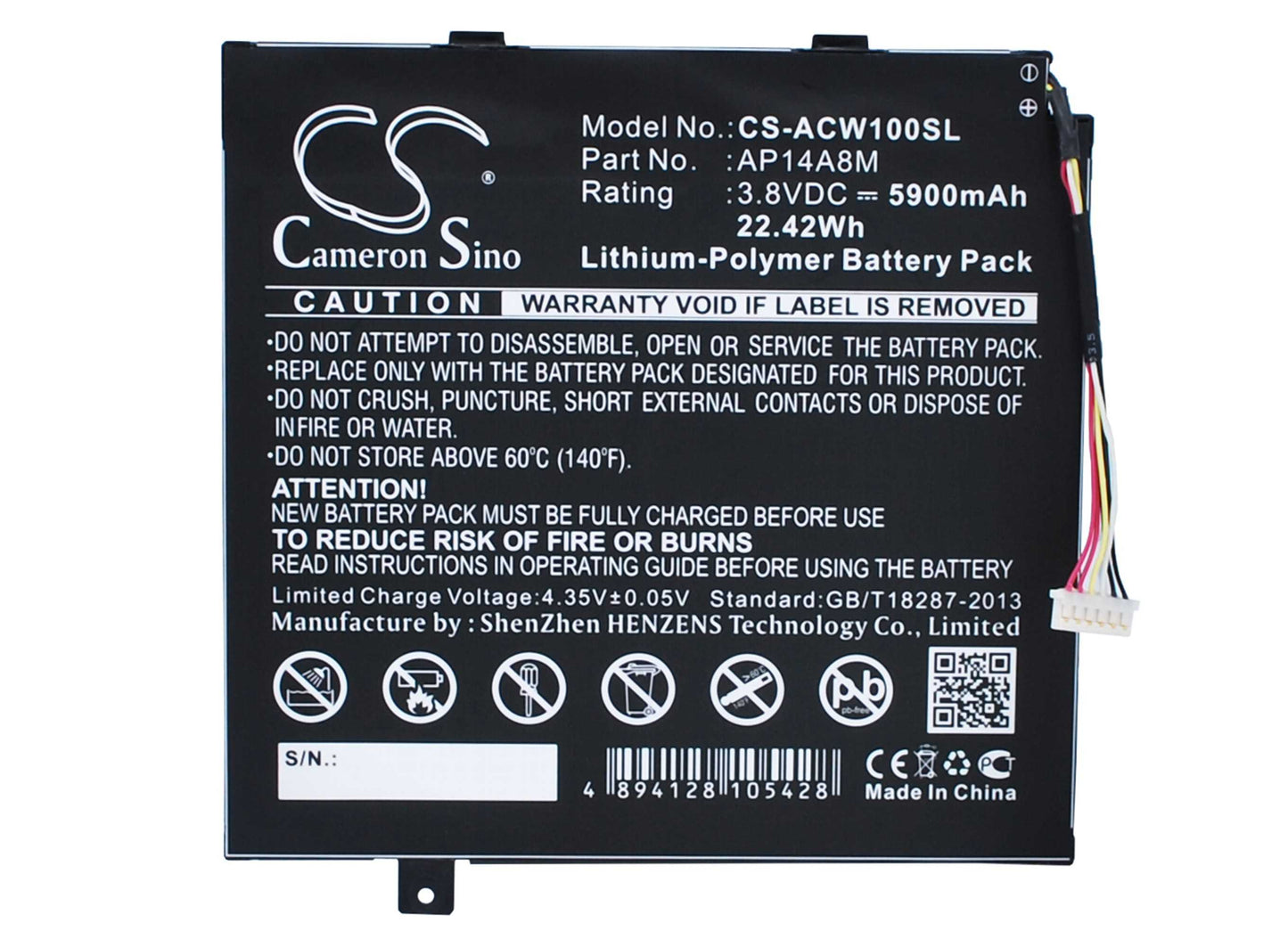 Batteria Li-Polymer 7.4V 3800mAh - CS-HPR612SL