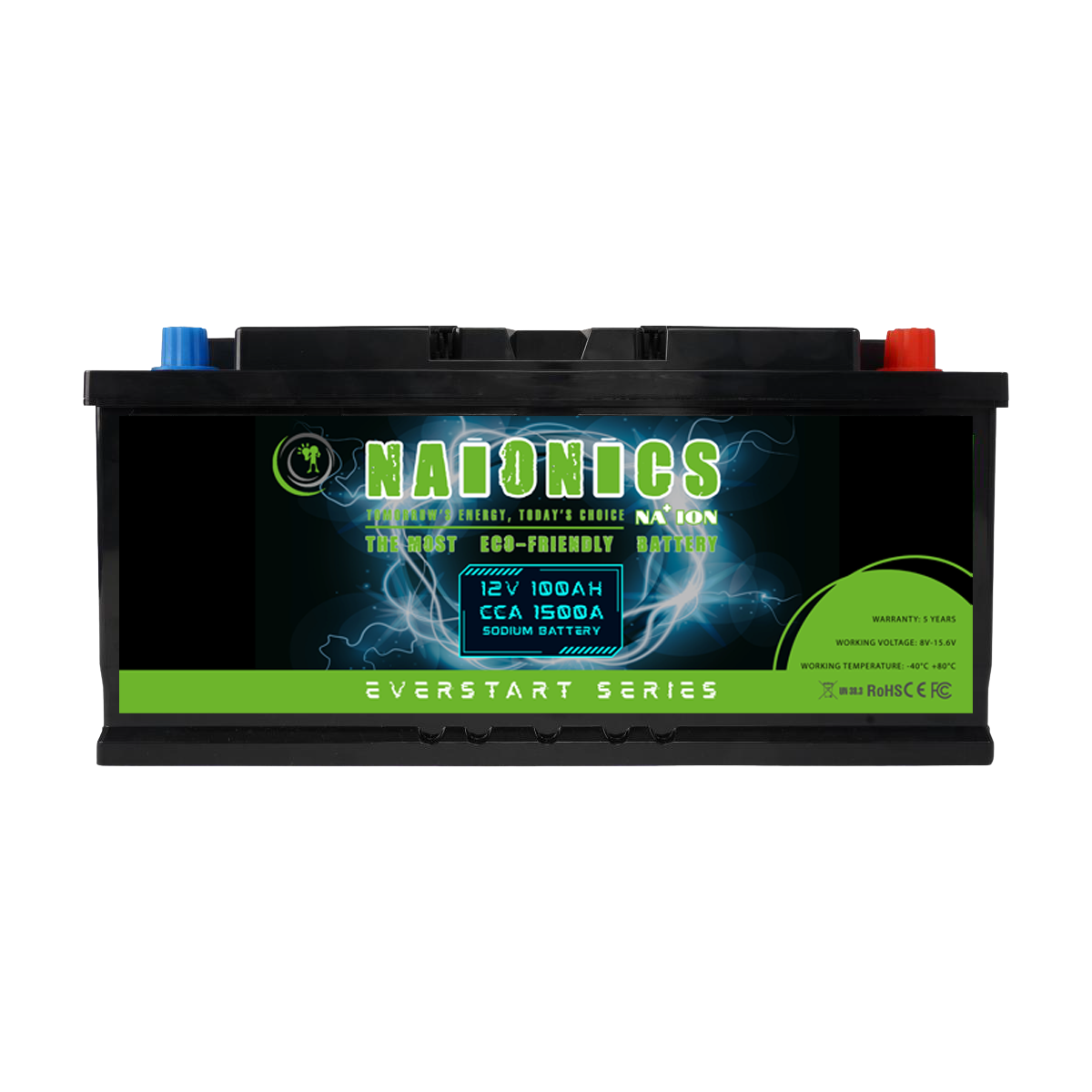 Naionics 12V 100Ah 1300 CCA Bluetooth - Batteria al Sodio per avviamento per Camper Motorhome EverStart Series NA1010002SB