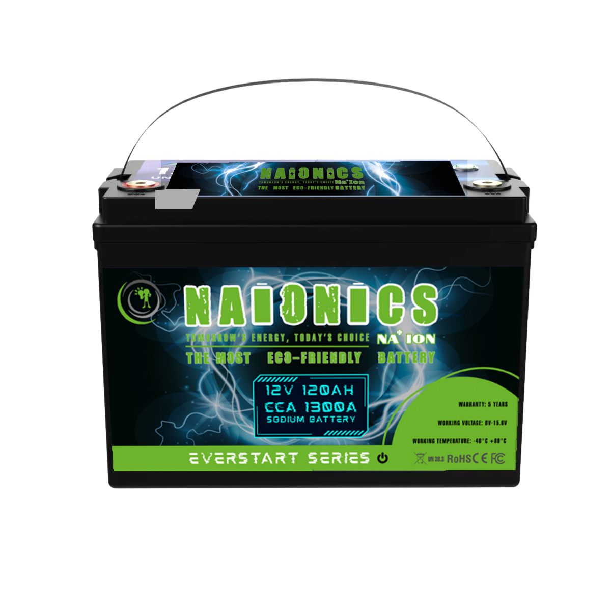 Naionics 12V 120Ah 1300 CCA Bluetooth - Batteria al Sodio per avviamento Auto EverStart Series NA1212001SB