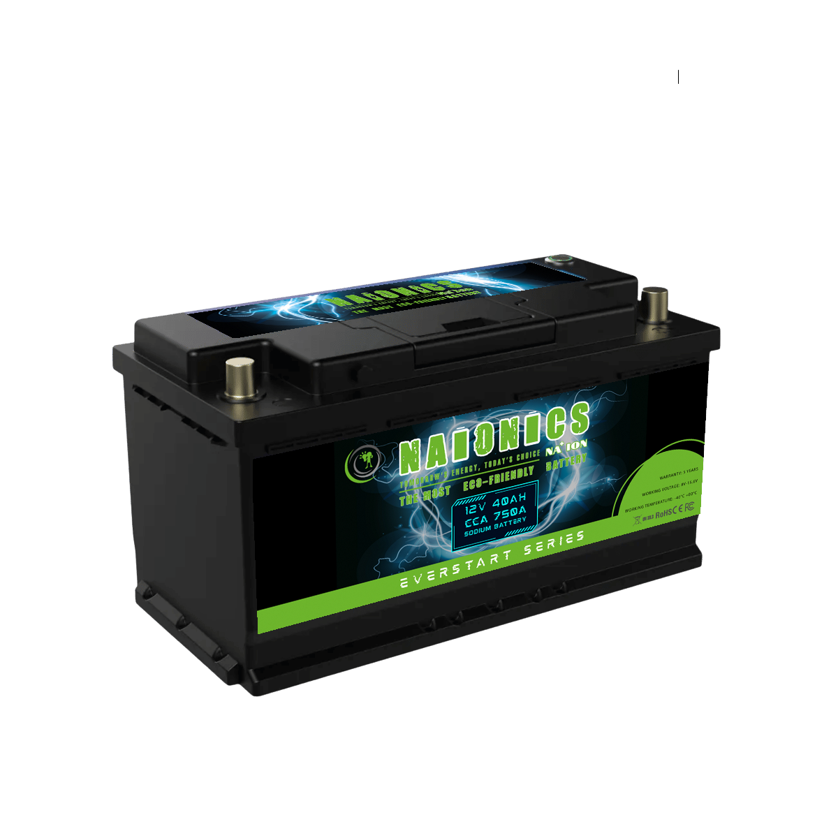 Naionics 12V 40Ah 750 CCA - Batteria al Sodio per avviamento Auto EverStart Series NA1204003SN