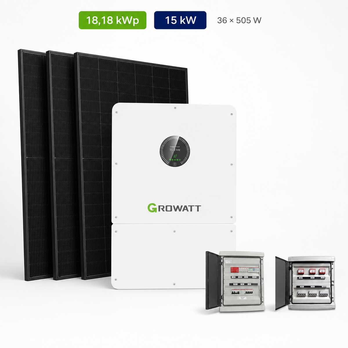 Kit Fotovoltaico Growatt 18,18 kWp – Ibrido 15 kW Trifase Commerciale Industriale