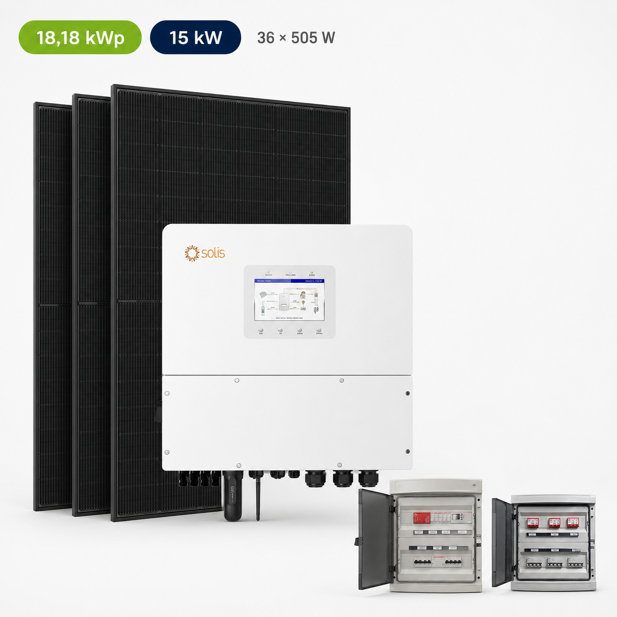 Kit Fotovoltaico Solis 18,18 kWp – Ibrido 15 kW Trifase Commerciale Industriale