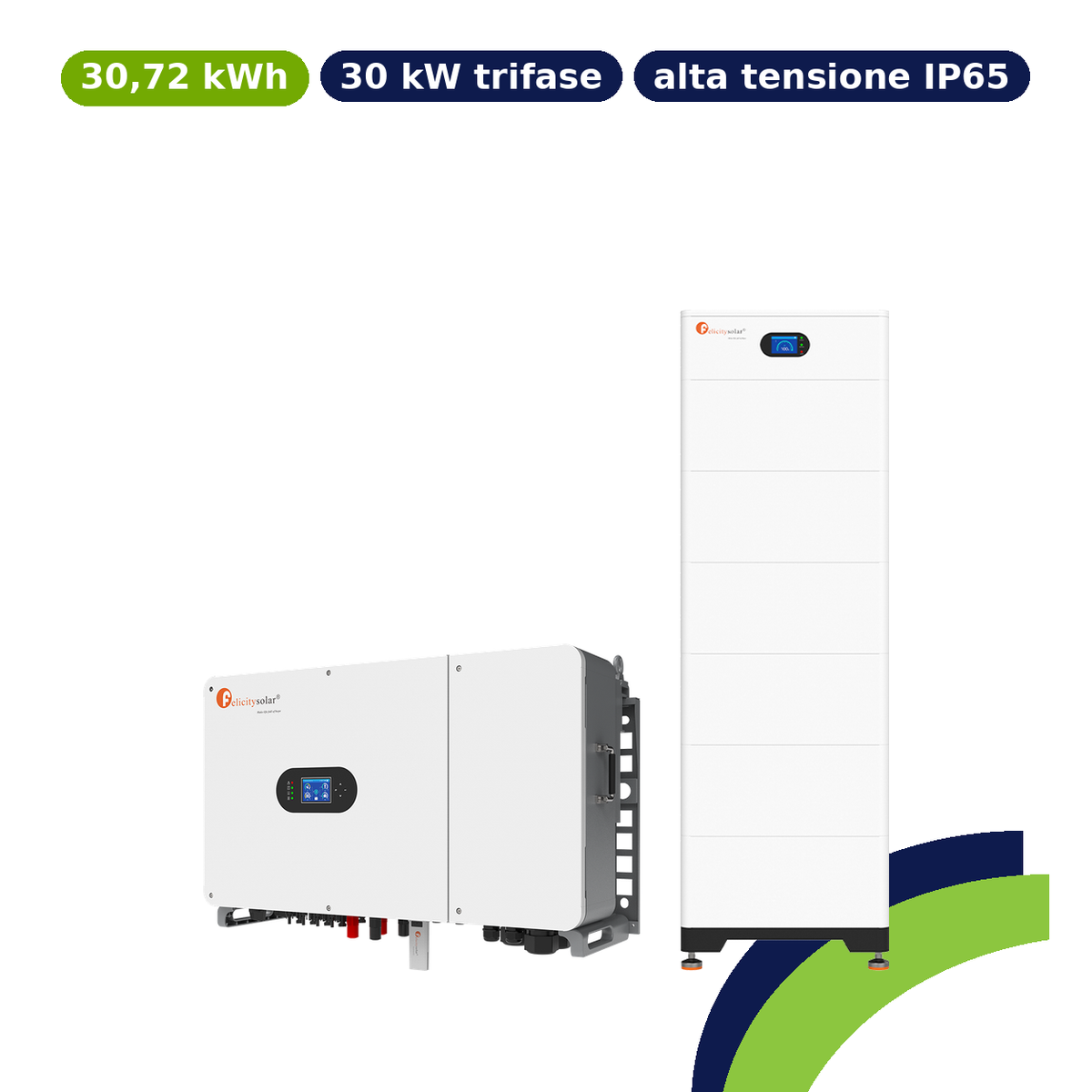 Kit accumulo Felicity 30,72kWh alta tensione IP65 – ibrido 30kW trifase