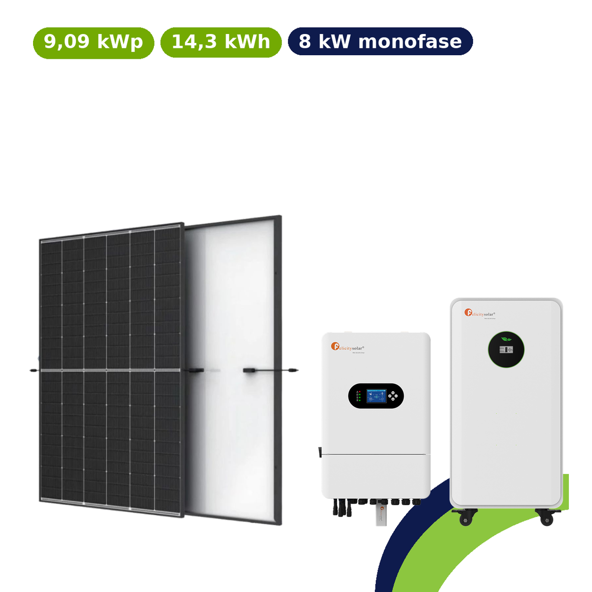 Kit fotovoltaico Felicity 9,09kWp con accumulo 14,3kWh – ibrido 8kW monofase