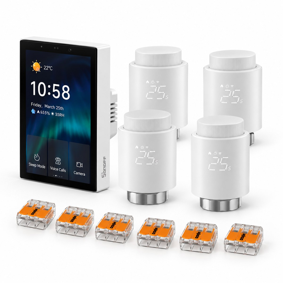 Kit termostato a parete Sonoff NSPanel Pro Gen2 + valvole: i dispositivi inclusi