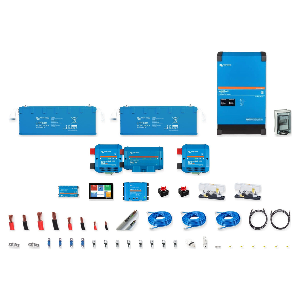 Kit completo Victron Energy 24V 15kWh o 10kWh, MultiPlus-II 5kVA con 2 batterie Lithium NG 300Ah o 200Ah e 2 BMS, comunicazione e protezioni – Offerta