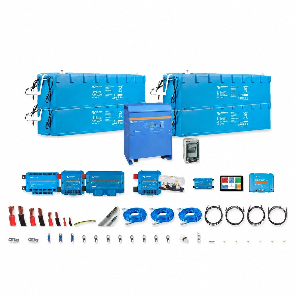 Kit completo Victron Energy 48V 30kWh inverter 10kVA, 8kVA o 6,5kVA con 4 batterie Lithium NG 300Ah, BMS, comunicazione e protezioni – Offerta