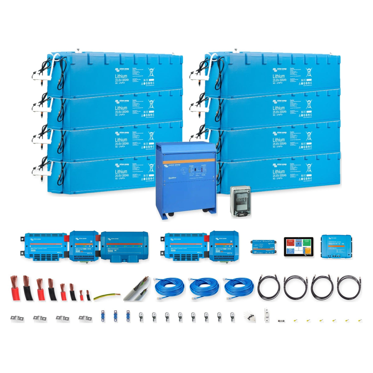 Kit completo Victron Energy 48V 61kWh Quattro 10kVA o 8kVA con 8 batterie Lithium NG 300Ah, BMS, comunicazione e protezioni – Offerta