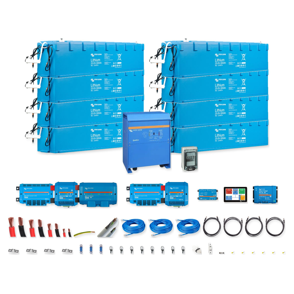 Kit completo Victron Energy 48V 61kWh Quattro 10kVA o 8kVA con 8 batterie Lithium NG 300Ah, BMS, comunicazione e protezioni – Offerta