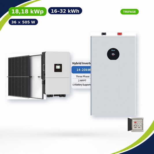 Kit Fotovoltaico Deye 18,18 kWp con Accumulo 16–32 kWh – Ibrido 15 kW Trifase Commerciale Industriale con Accumulo