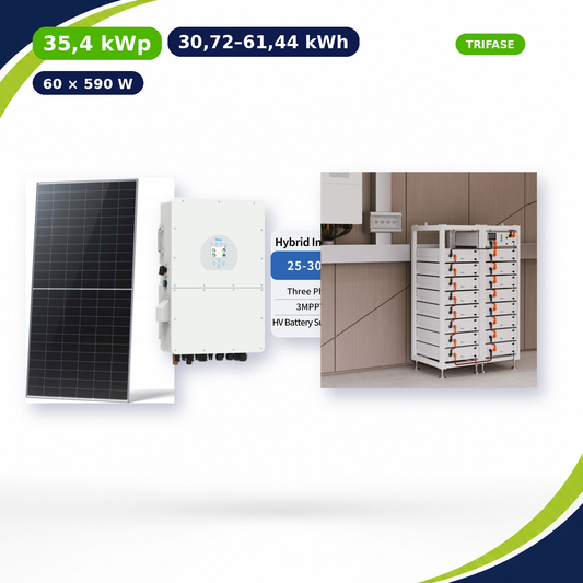 Kit Fotovoltaico Deye 35,4 kWp con Accumulo 30,72–61,44 kWh – Ibrido 30 kW Trifase Commerciale Industriale con Accumulo