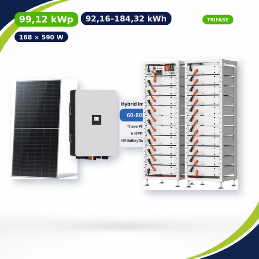 Kit Fotovoltaico Deye 99,12 kWp con Accumulo 92,16–184,32 kWh – Ibrido 80 kW Trifase Commerciale Industriale con Accumulo