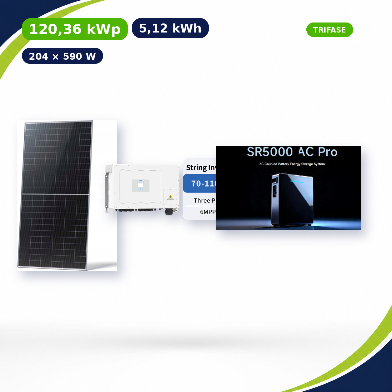 Kit Fotovoltaico Deye 120,36 kWp con Accumulo 5,12 kWh – On-Grid 100 kW Trifase Commerciale Industriale con Accumulo
