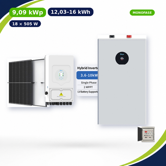 Kit Fotovoltaico Deye 9,09 kWp con Accumulo 12,03–16 kWh – Ibrido 8 kW Monofase Commerciale Industriale con Accumulo