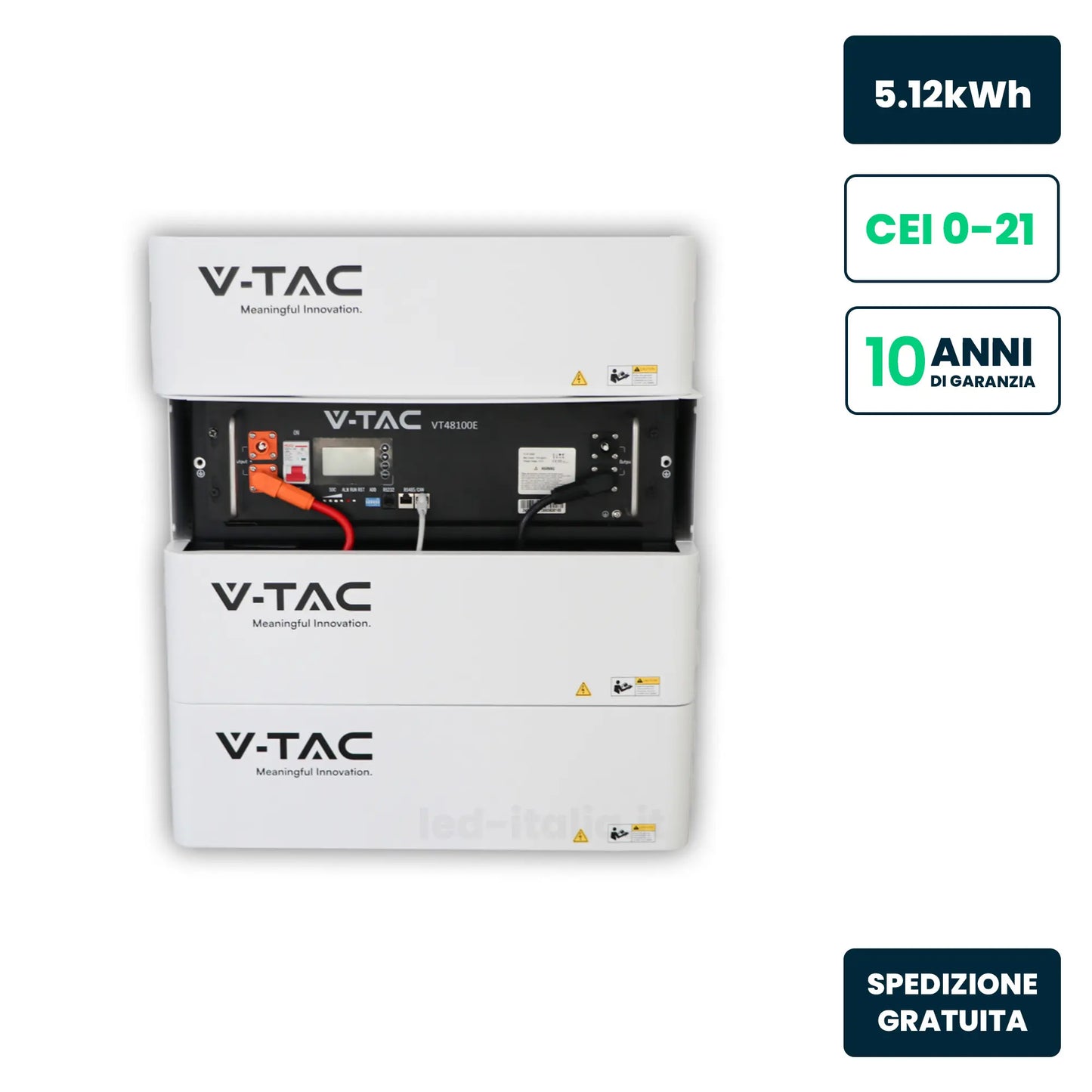 Kit Accumulo Rack LV 5,12kWh 51,2V 100Ah Bianco V-TAC