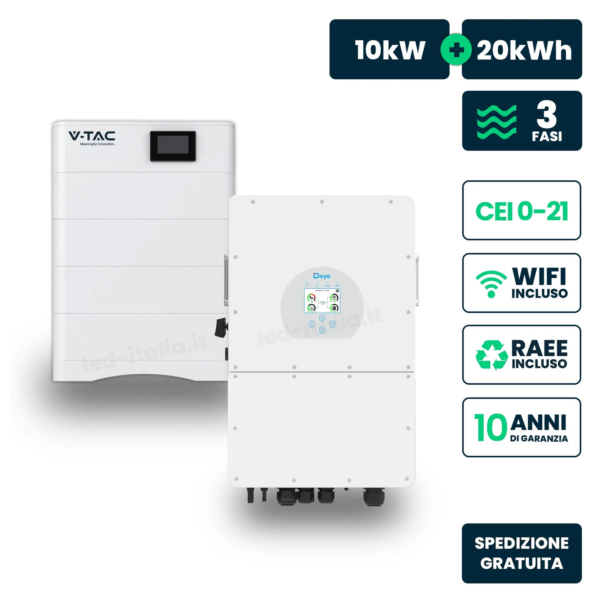 Kit fotovoltaico trifase HV Deye 10 kW con accumulo 20,48 kWh