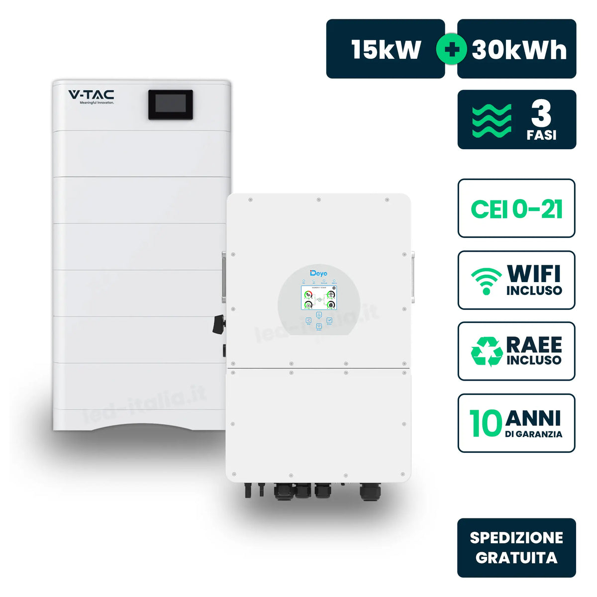 Kit fotovoltaico trifase HV Deye 15 kW con accumulo 30,72 kWh