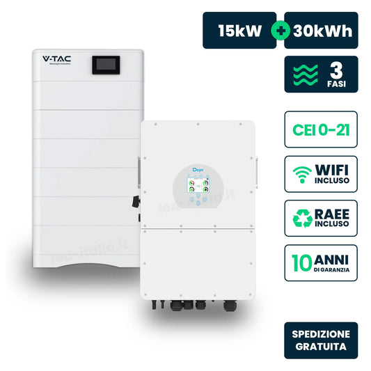 Kit fotovoltaico trifase HV Deye 15 kW con accumulo 30,72 kWh
