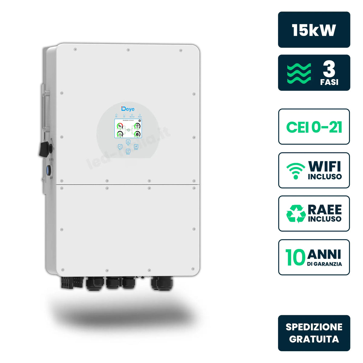 Inverter ibrido trifase HV Deye 15 kW WiFi CEI 0-21 IP65