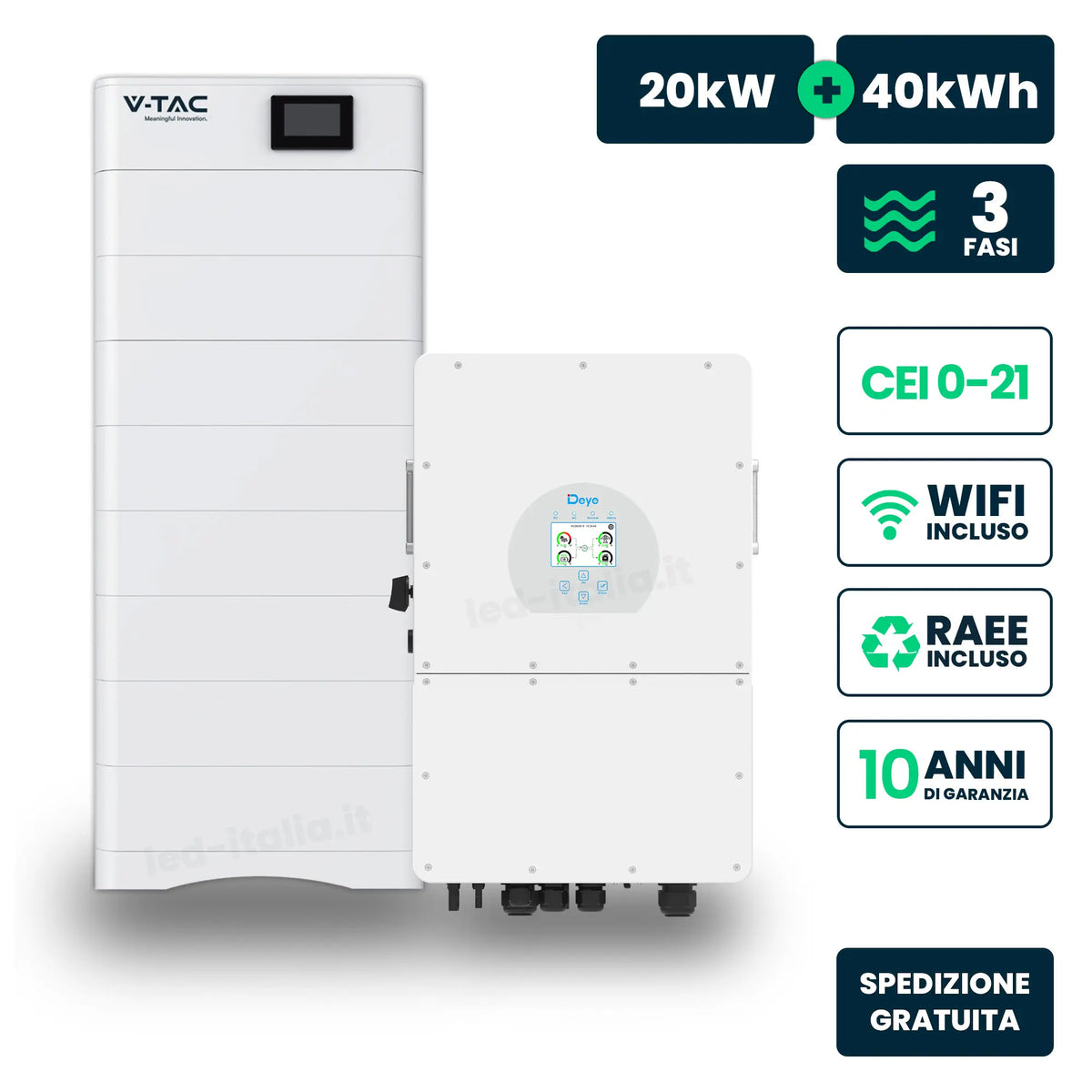 Kit fotovoltaico trifase HV Deye 20 kW con accumulo 40,96 kWh