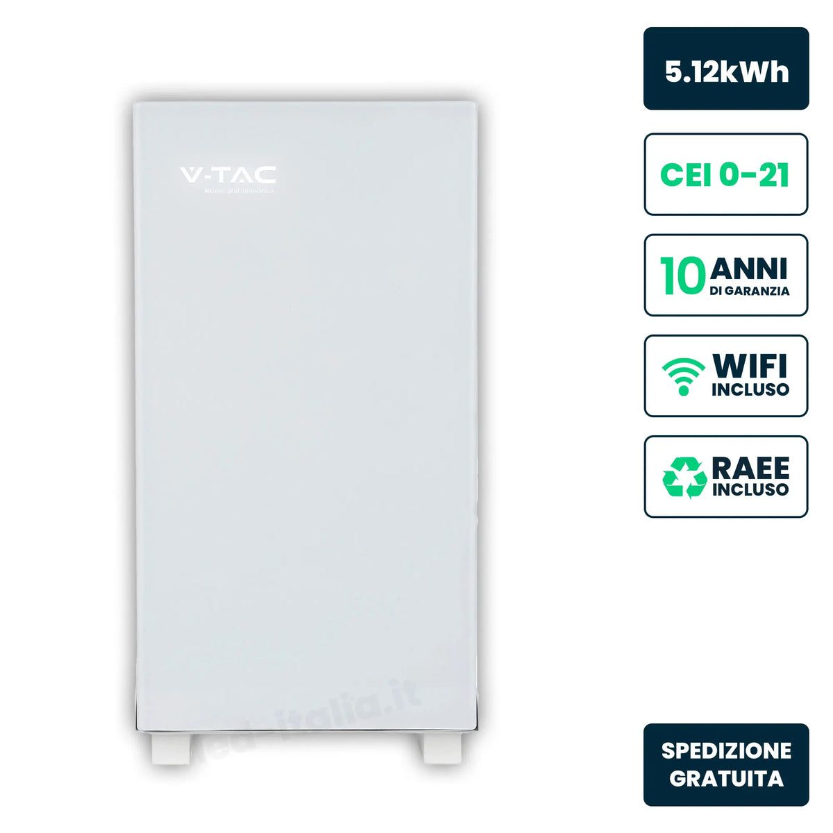 Batteria Accumulo LV 5,12kWh 51,2V 100Ah WiFi Bianca V-TAC