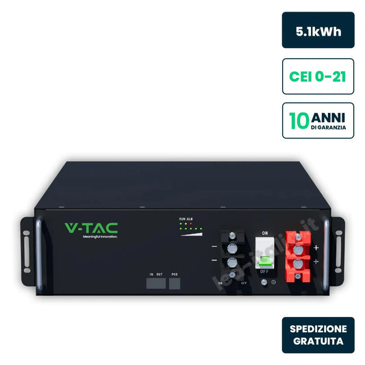 Batteria Accumulo Rack LV 5,12kWh 51,2V 100Ah Nera V-TAC