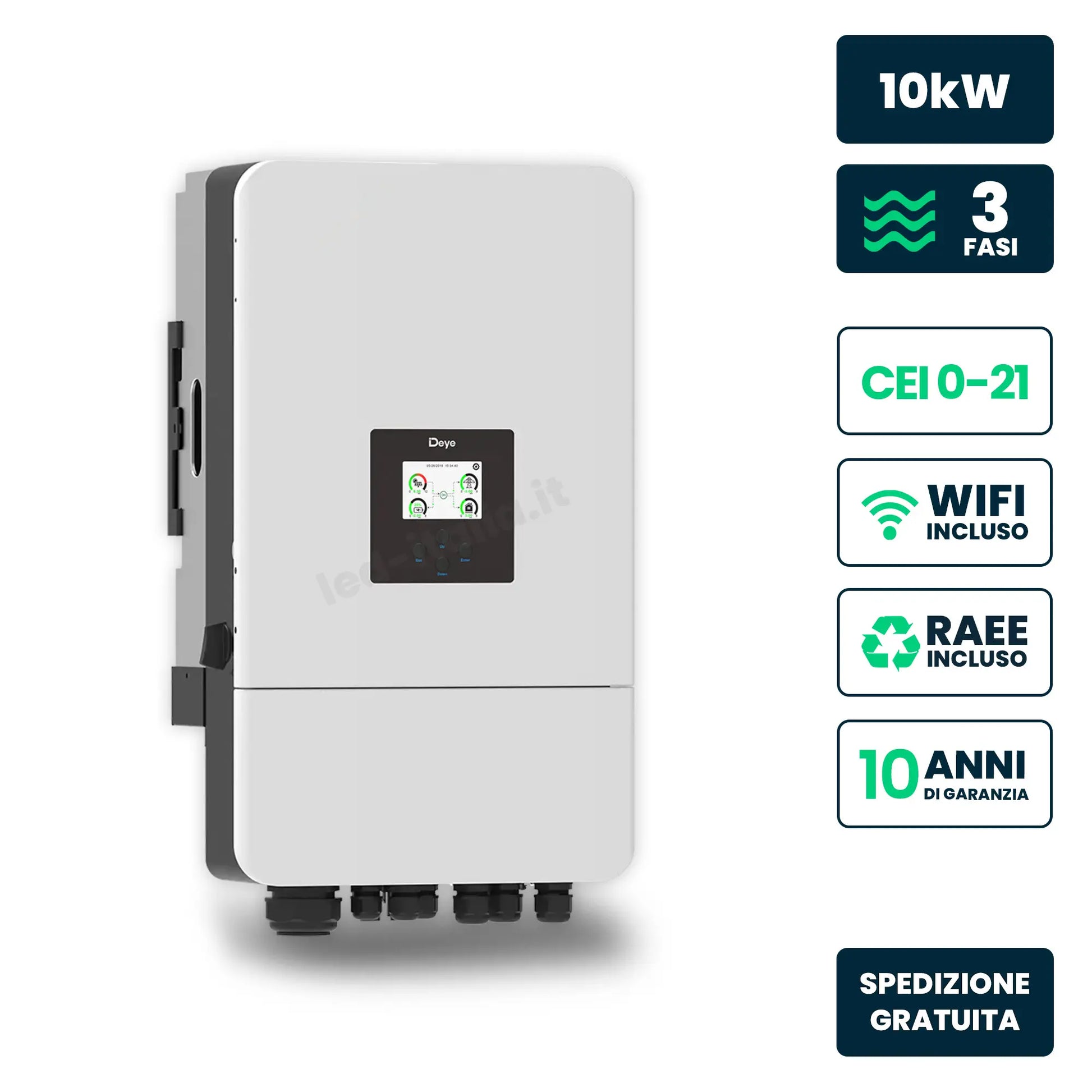 Inverter ibrido trifase LV Deye 10 kW WiFi CEI 0-21 IP65