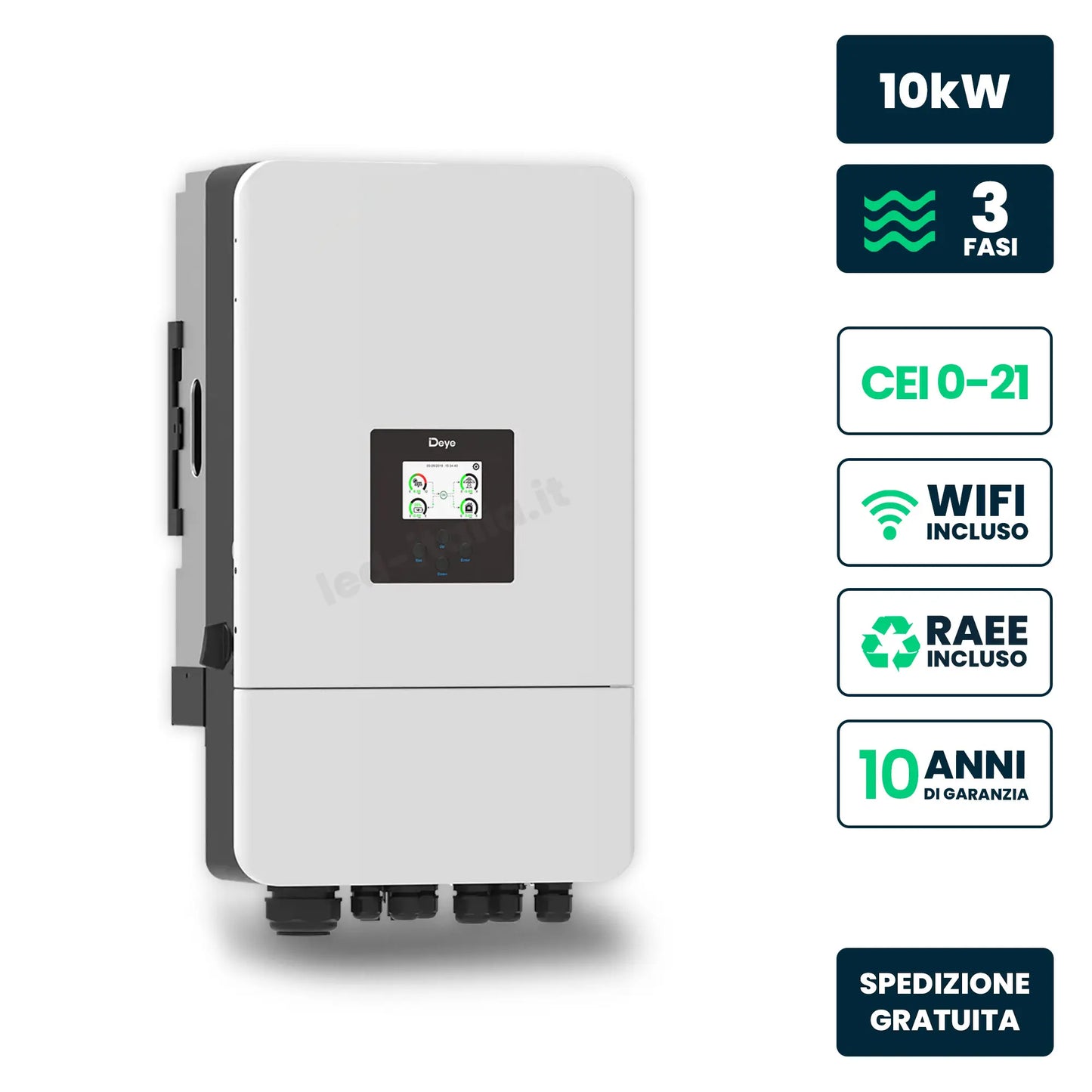 Inverter ibrido trifase LV Deye 10 kW WiFi CEI 0-21 IP65