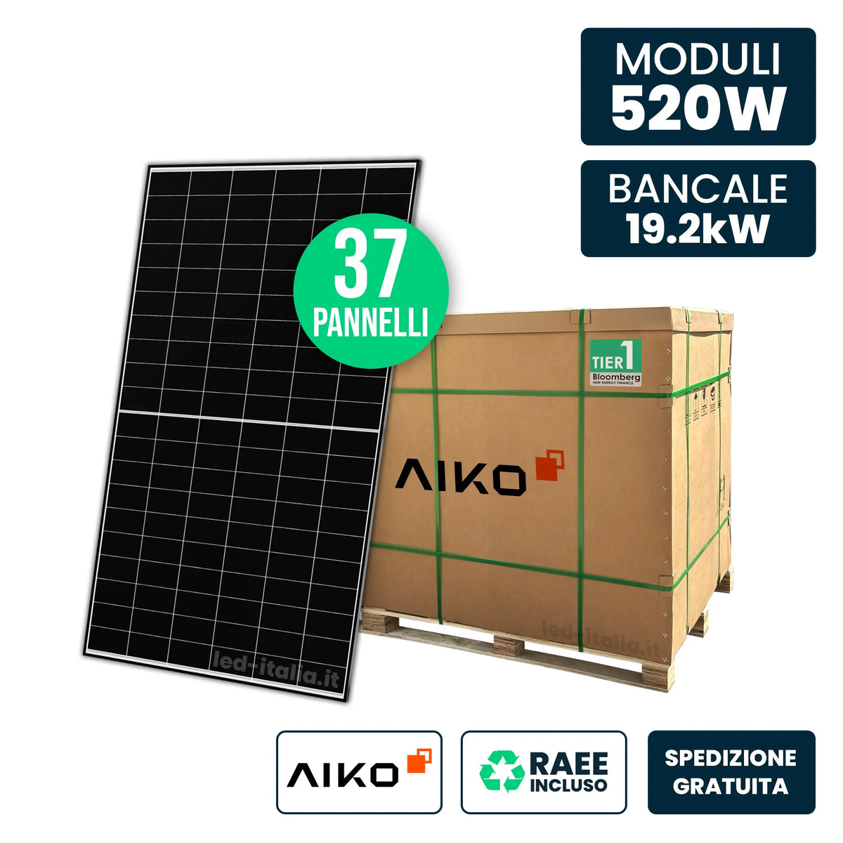 Bancale 37 moduli AIKO 520 W N-Type ABC Black Frame