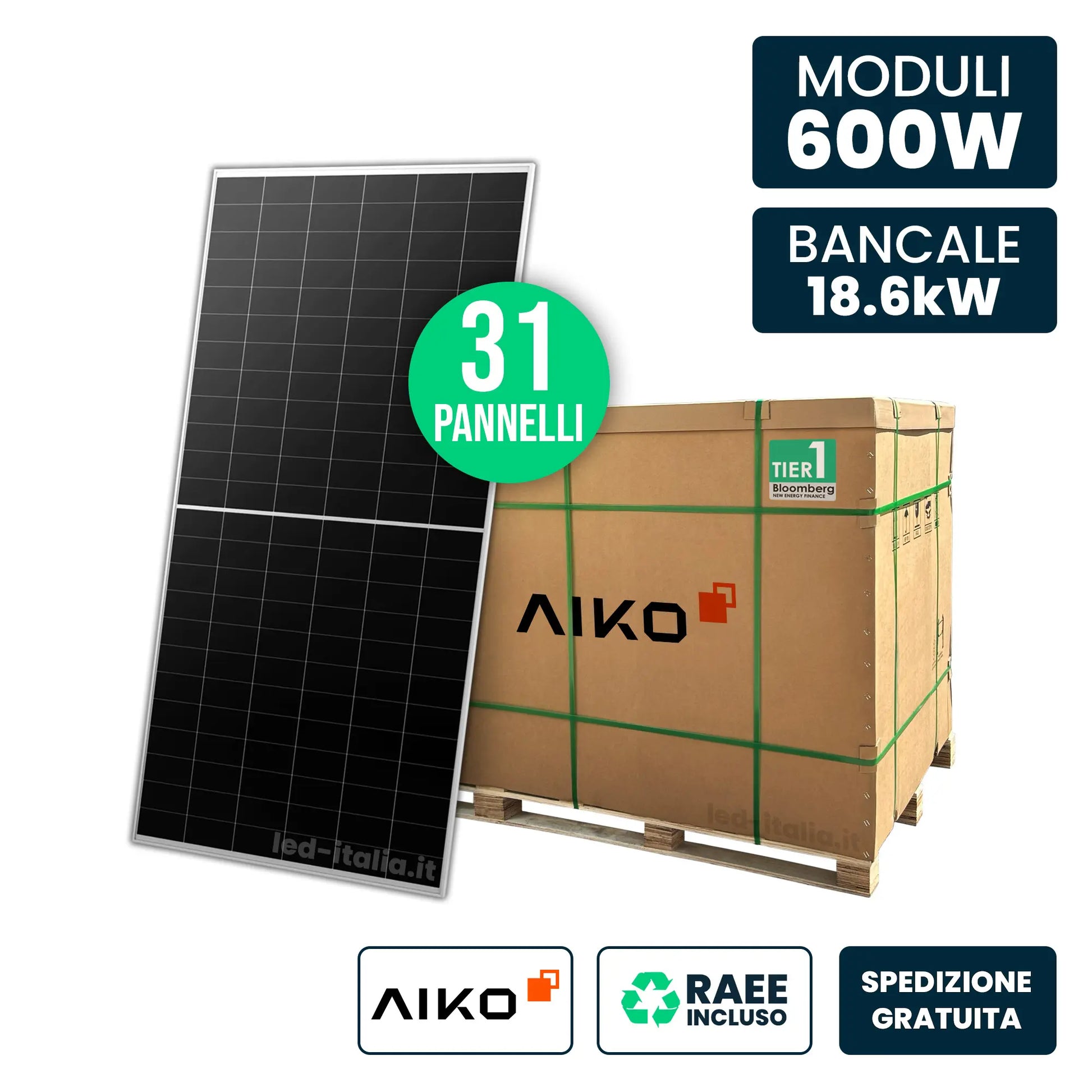 Bancale 31 moduli AIKO 600 W N-Type ABC Silver Frame