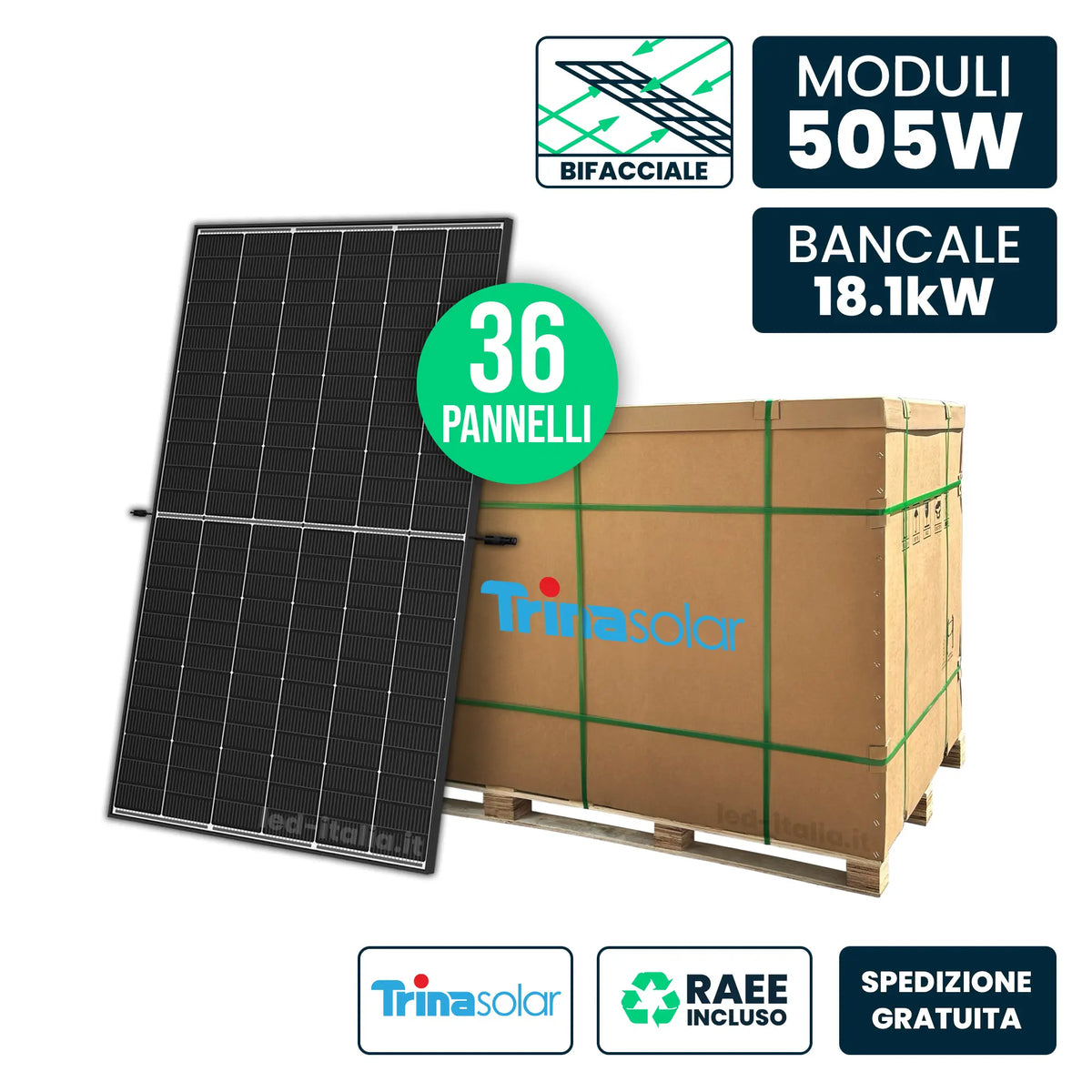 Bancale 36 moduli Trina Vertex S+ 505 W i-TOPCon bifacciali Full Black