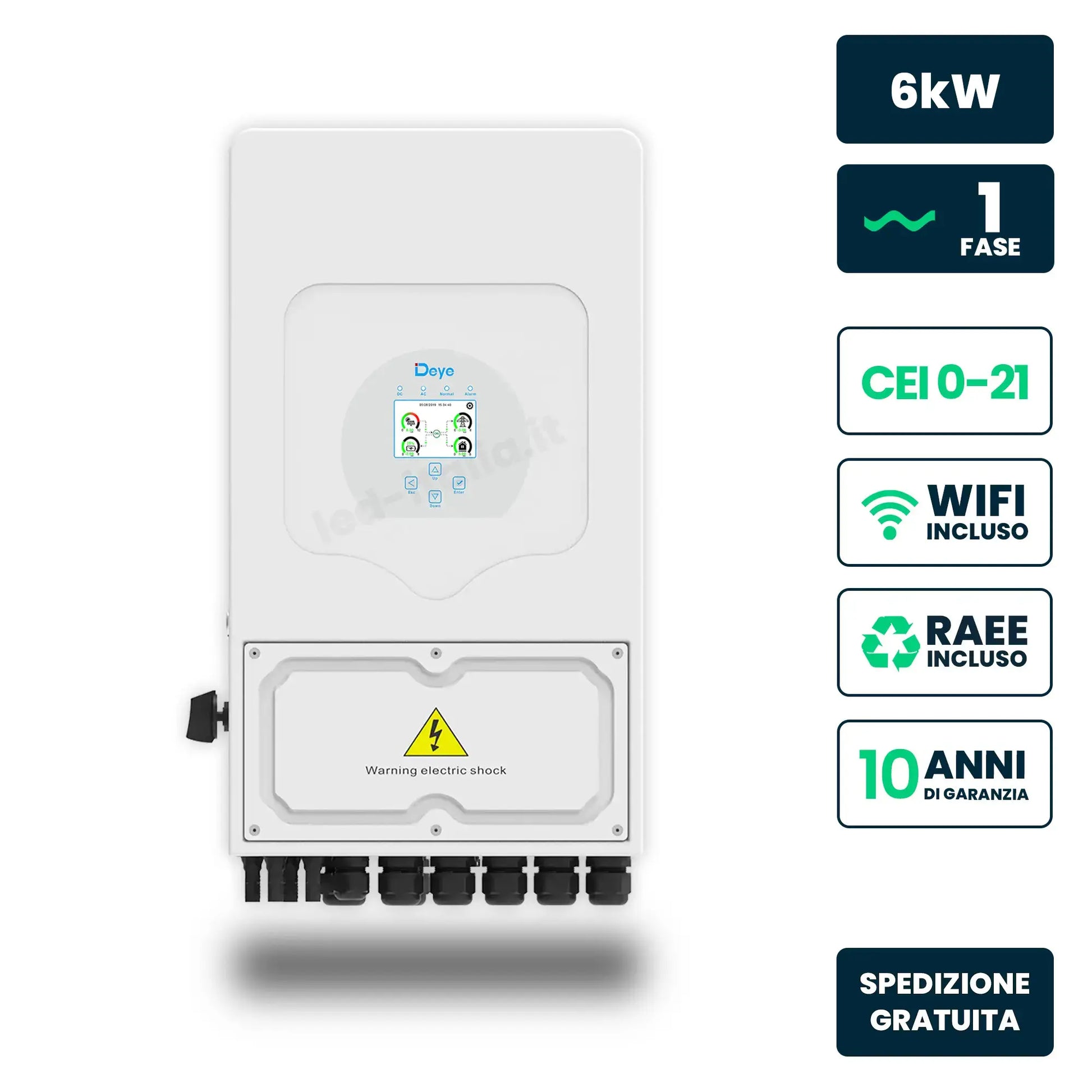 Inverter ibrido monofase Deye 6 kW WiFi CEI 0-21