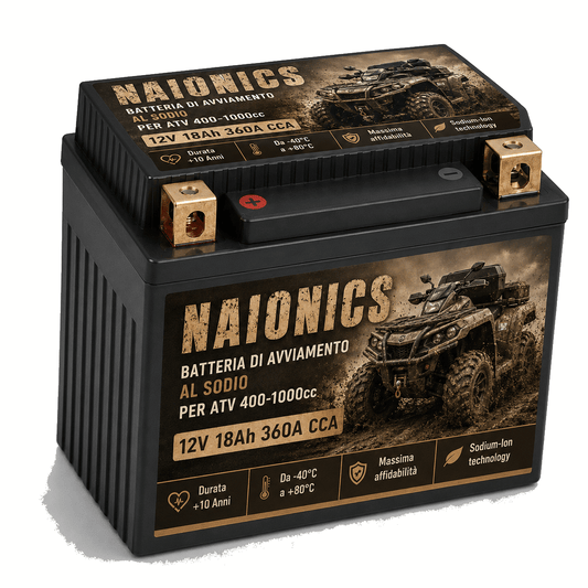 Batteria al Sodio per avviamento ATV Quad da 400cc a 1000cc Naionics 12V 18Ah 360A CCA - Batteria al Sodio Avviamento Moto EverStart Series YTX20L-BS-Q5
