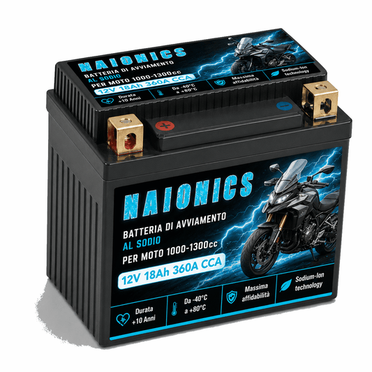Batteria al Sodio per avviamento Moto 1000cc-1300cc Naionics 12V 18Ah 360A CCA EverStart Series YTX20L-BS-M3