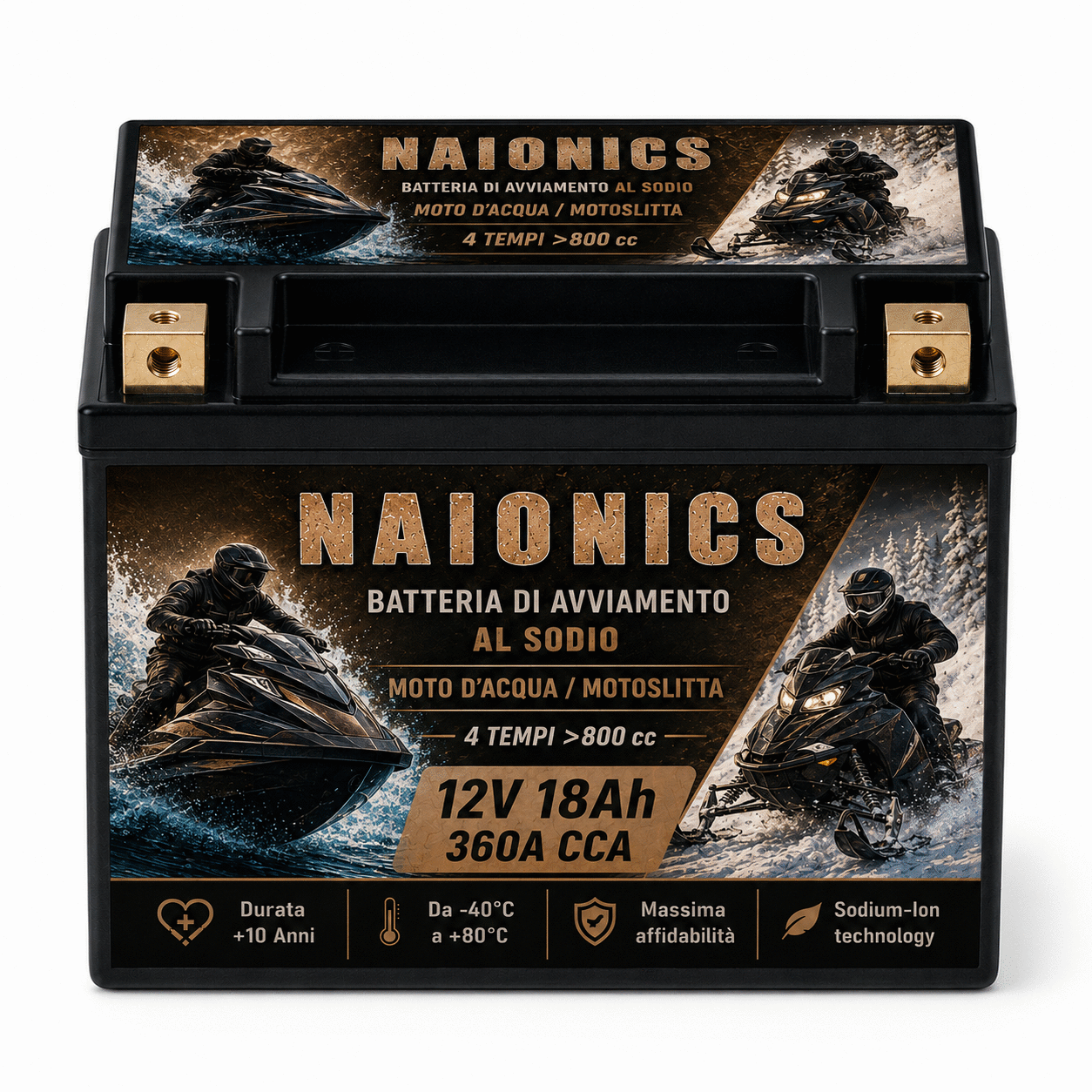Batteria al Sodio per avviamento Motoslitta Moto d'acqua oltre 800cc Naionics 12V 18Ah 360A CCA - Batteria al Sodio Avviamento Moto EverStart Series YTX20L-BS-Q4