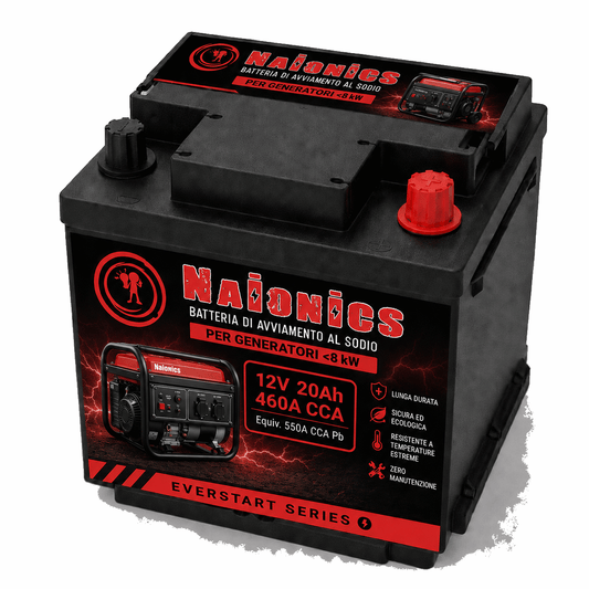 Batteria al Sodio per avviamento Generatori fino a 8kW Naionics 12V 20Ah 460 CCA 207x175x189mm EverStart Series NA12020G1