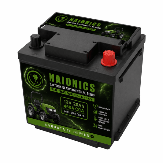 Batteria al Sodio per avviamento Trattori fino a 40 CV Naionics 12V 20Ah 460 CCA 207x175x189mm EverStart Series NA12020T1