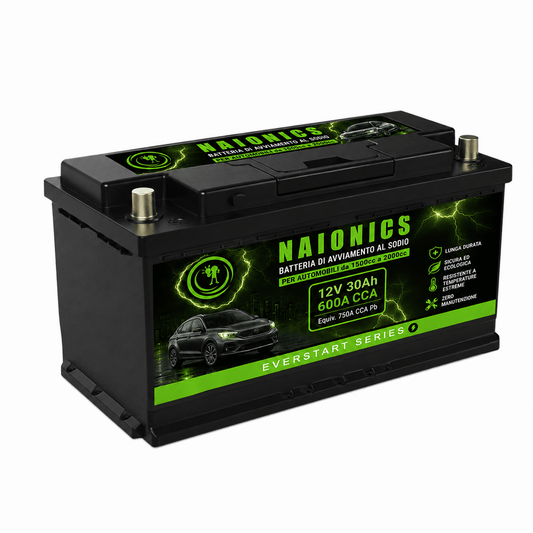 Batteria al Sodio per avviamento Auto da 1500cc a 2000cc Naionics 12V 30Ah 300 CCA 355x176x188mm - EverStart Series NA12030001A3