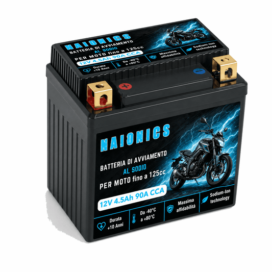 Batteria al Sodio per avviamento Moto fino a 125cc Naionics 12V 4.5Ah 90A CCA - Batteria al Sodio Avviamento Moto EverStart Series NAM12N7-M4