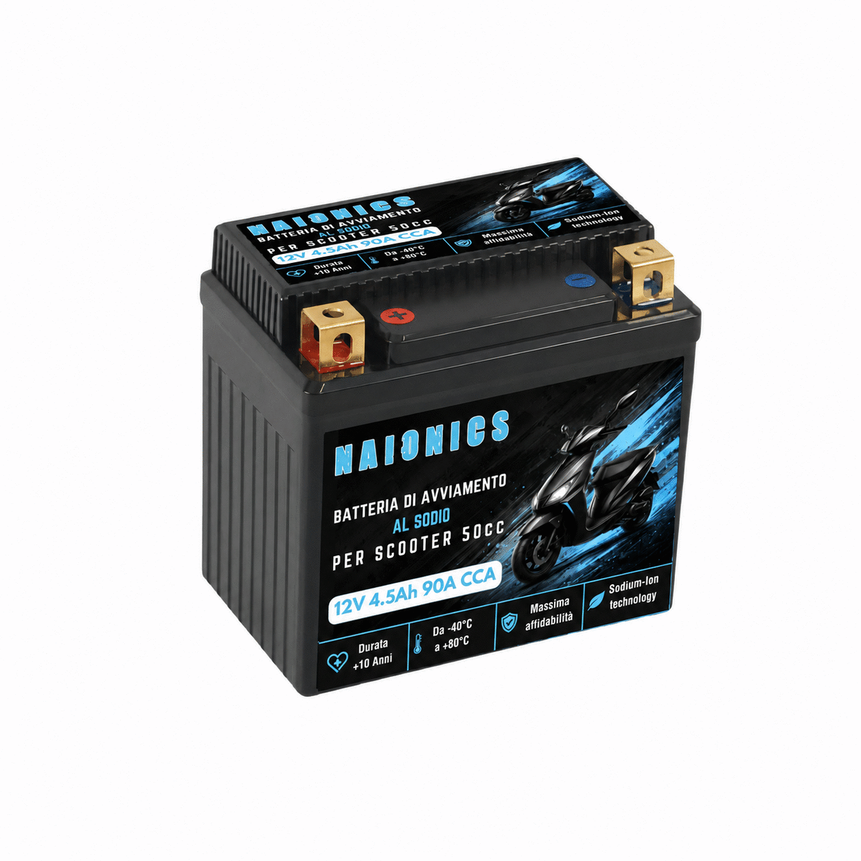 Batteria al Sodio per avviamento per Scooter motorini ape 50cc Naionics 12V 4.5Ah 130A CCA Series NAM12N7-M5