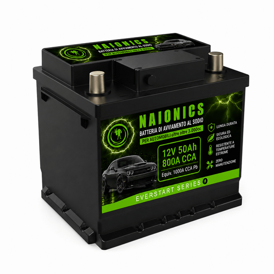 Batteria al Sodio per avviamento Auto oltre 3000cc Naionics 12V 50Ah 800A CCA 244x176x188mm - EverStart Series NA12050001A1