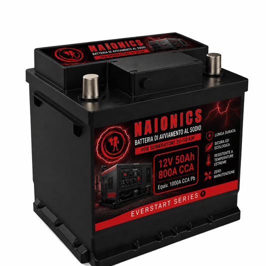 Batteria al Sodio per avviamento Generatori da 20 a 50kW Naionics 12V 50Ah 800A CCA 244x176x188mm - EverStart Series NA12050G3